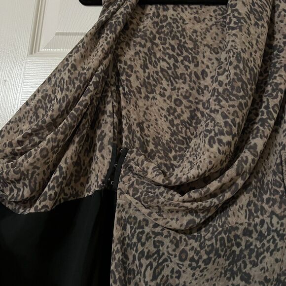 AllSaints Cancity Patch Ruched Wrap Dress US Sz 4 Leopard Print Chiffon - Picture 5 of 9
